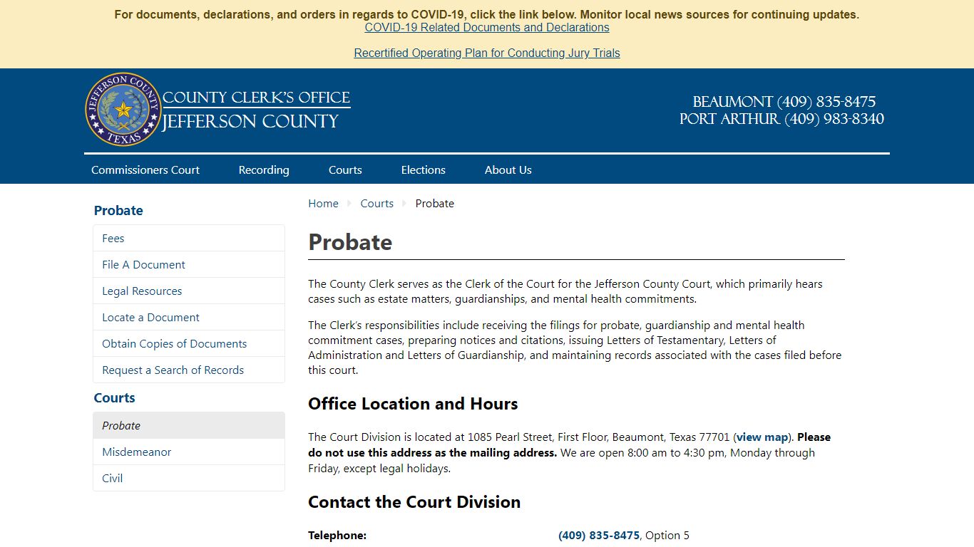 Courts - Probate - County Clerk's Office Jefferson County, TX