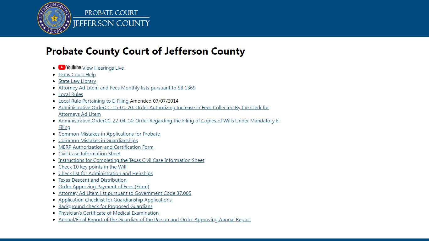 Probate County Court - Jefferson County TX